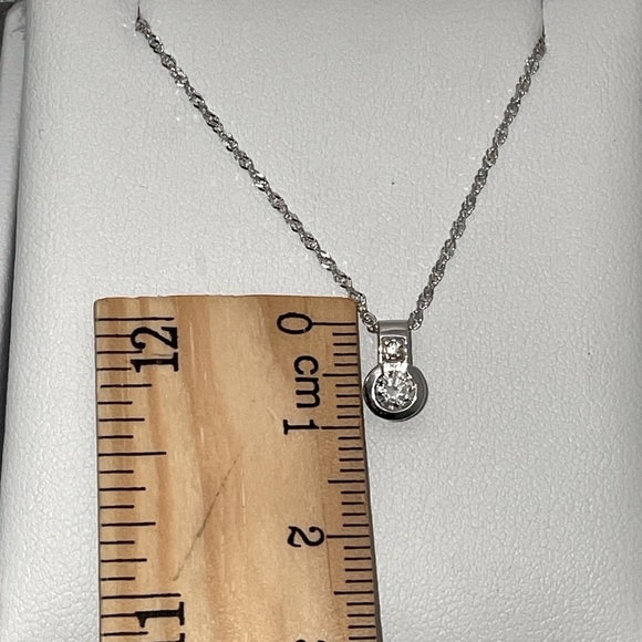 Solid 14K White Gold Semi Bezel Natural Round Cut Diamond Solitaire Necklace - Picture 4 of 16